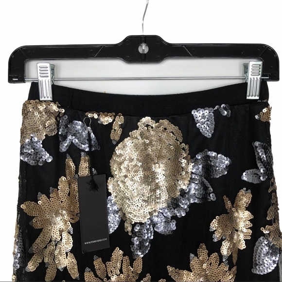 NWT Forever 21 black gold silver sequin midi skirt small - Picture 8 of 11